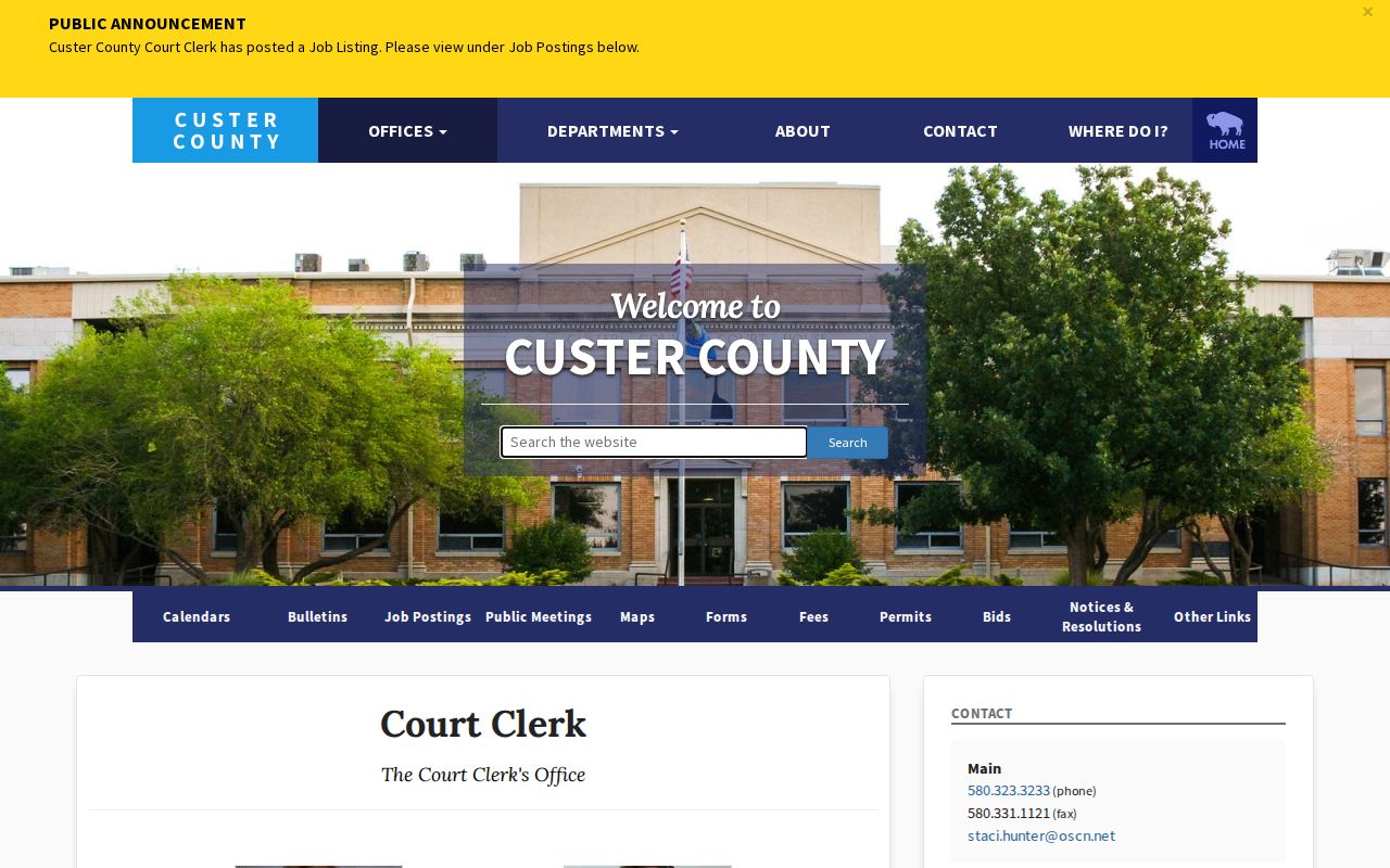 Custer County bench warrants Court Clerk records route